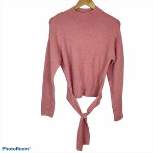 NWT Wayf Blush Mock Neck Tie Waist Sweater